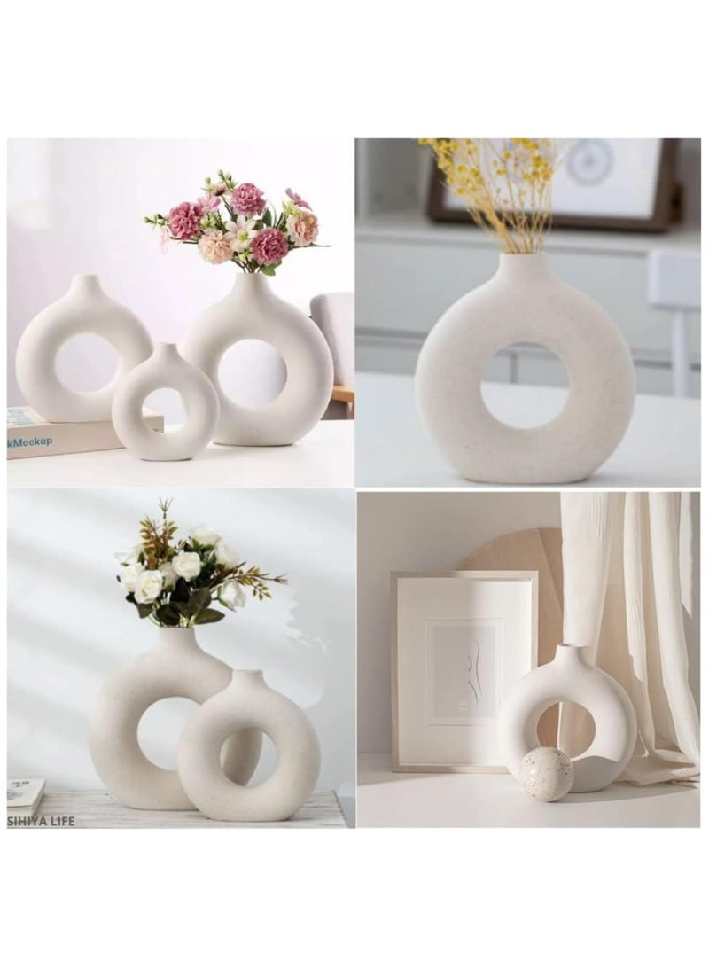 Set of 2 Off White Round Ceramic Vases, Modern Pampas Flower Vase, Minimalist Nordic Boho Ins Style Vase for Home Decor, Wedding, Dinners, Table, Events, Office & Gifting
