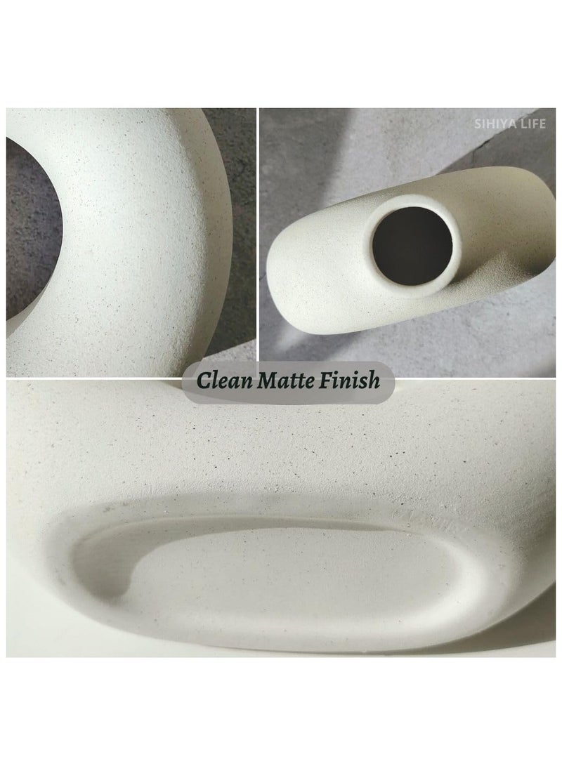 Set of 2 Off White Round Ceramic Vases, Modern Pampas Flower Vase, Minimalist Nordic Boho Ins Style Vase for Home Decor, Wedding, Dinners, Table, Events, Office & Gifting