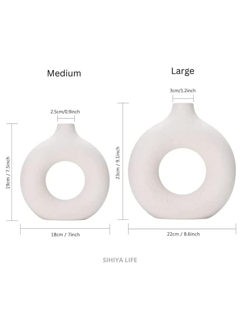 Set of 2 Off White Round Ceramic Vases, Modern Pampas Flower Vase, Minimalist Nordic Boho Ins Style Vase for Home Decor, Wedding, Dinners, Table, Events, Office & Gifting