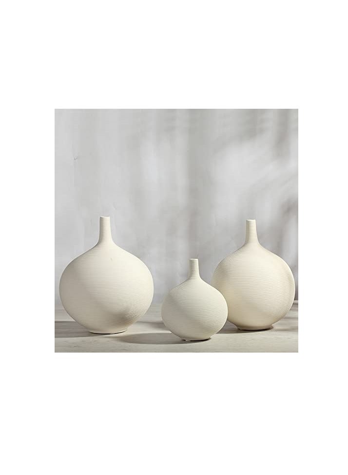 White Medium Spherical Ceramic Embossed Line Vase | Modern Minimalist Flower Vase for Elegant Home Décor | Living Room Centerpiece, for Flower Arrangements |Gifting