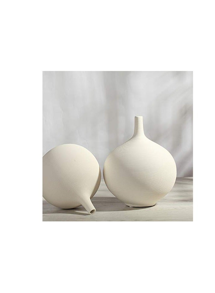 White Medium Spherical Ceramic Embossed Line Vase | Modern Minimalist Flower Vase for Elegant Home Décor | Living Room Centerpiece, for Flower Arrangements |Gifting