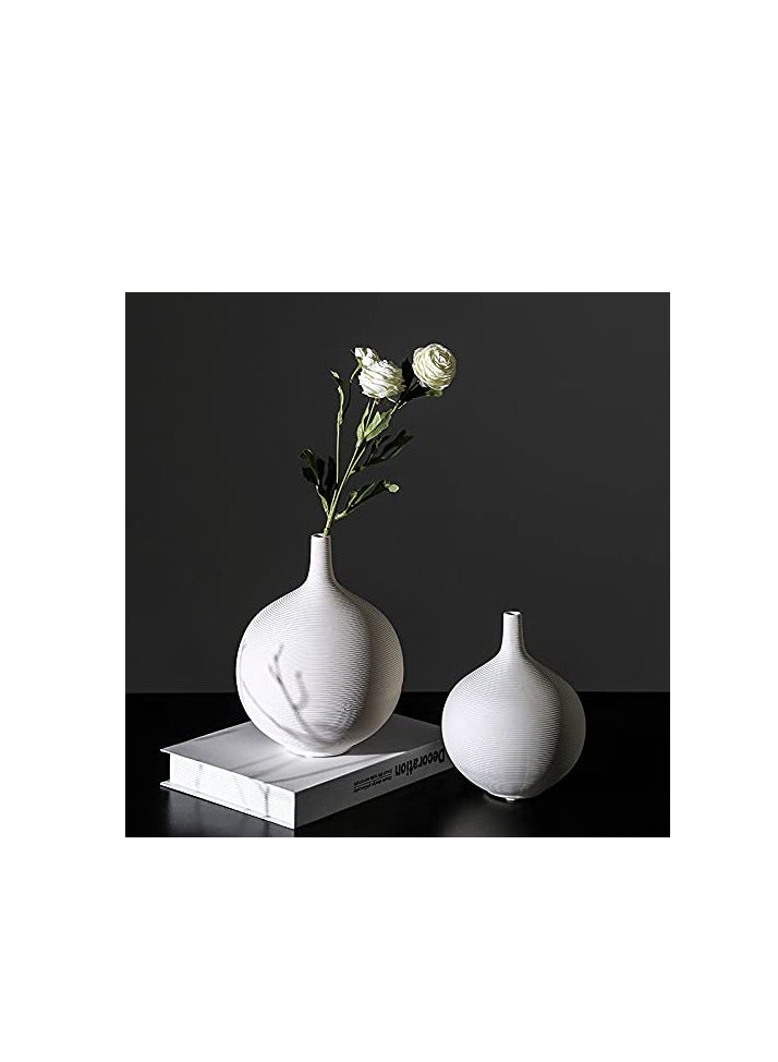 White Large Spherical Ceramic Embossed Line Vase | Modern Minimalist Flower Vase for Elegant Home Décor | Living Room Centerpiece, for Flower Arrangements |Gifting