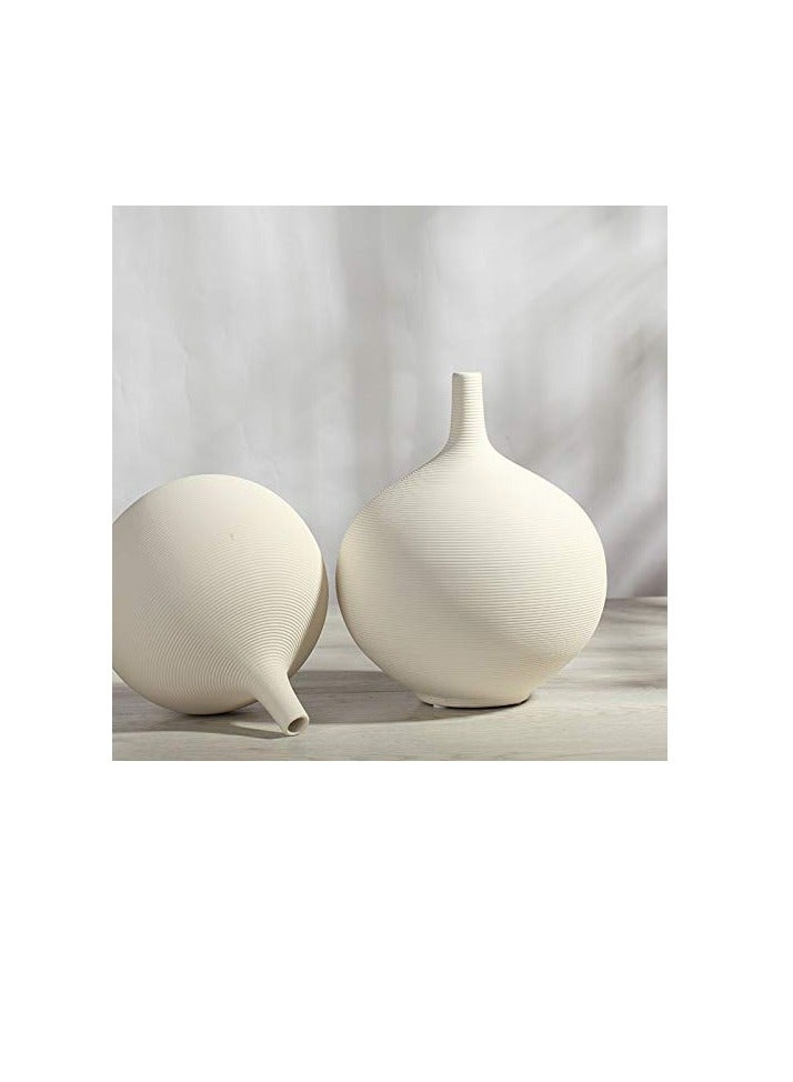 White Large Spherical Ceramic Embossed Line Vase | Modern Minimalist Flower Vase for Elegant Home Décor | Living Room Centerpiece, for Flower Arrangements |Gifting