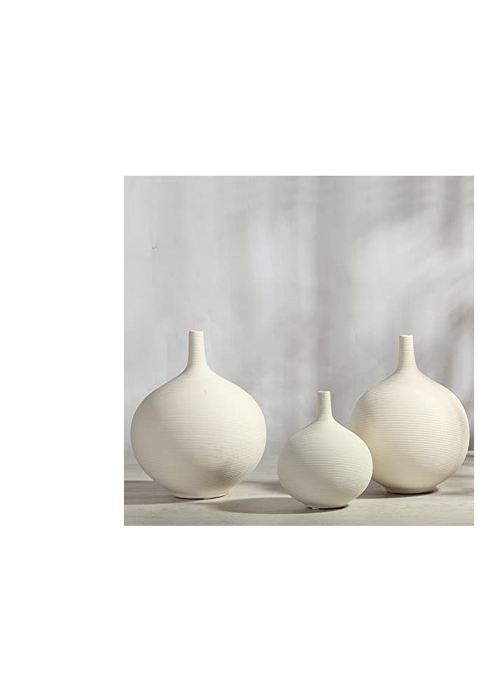 White Large Spherical Ceramic Embossed Line Vase | Modern Minimalist Flower Vase for Elegant Home Décor | Living Room Centerpiece, for Flower Arrangements |Gifting