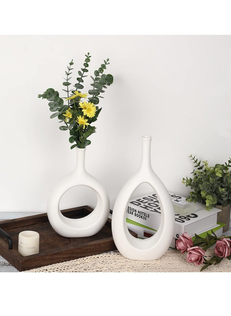 Ceramic White Long Neck Q Vase - Big | Nordic, Boho, Modern Minimalist Design Flower Vase for Elegant Home Décor | Living Room Centerpiece | for Flower Arrangements, Gifting