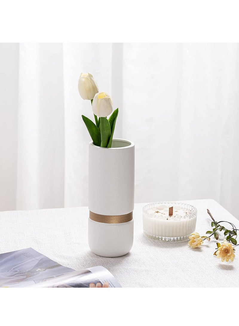 White Tube vase with a gold midline - Set | for flower arrangements, decor, events, gifting | with 20 pcs of white vase fillers