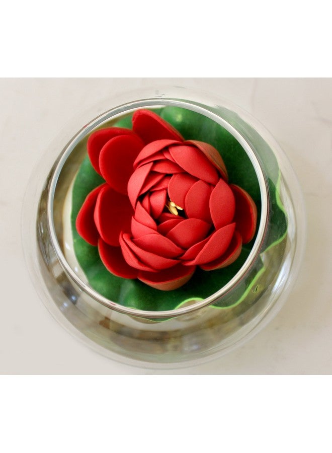 Decorative Round Glass Vase With Artificial Lotus Flower And Natural Stones For Home Decor Living Room Bedroom Office Hall Pooja Room Gift Item