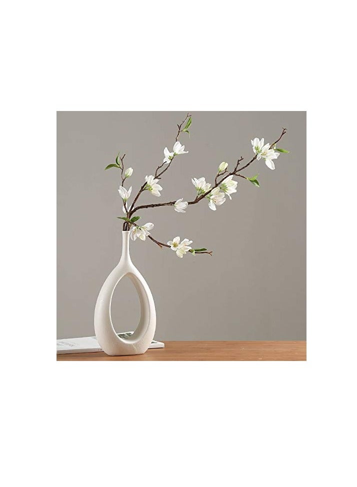 Ceramic White Long Neck Q Vase - Medium | Nordic, Boho, Modern Minimalist Design Flower Vase for Elegant Home Décor | Living Room Centerpiece | for Flower Arrangements, Gifting