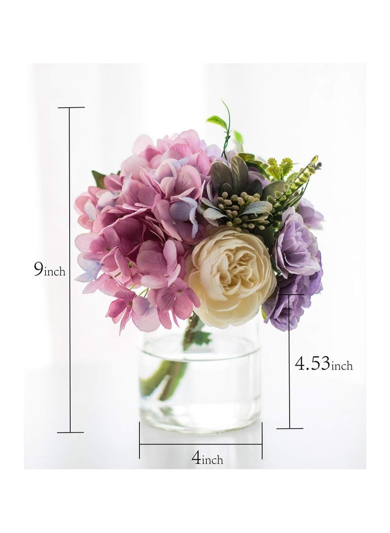 Artificial Flowers With Vases, Fake Rose Bouquet Table Decoration, Hydrangea Flower Wedding Party Family Bedroom Living Room Decoration