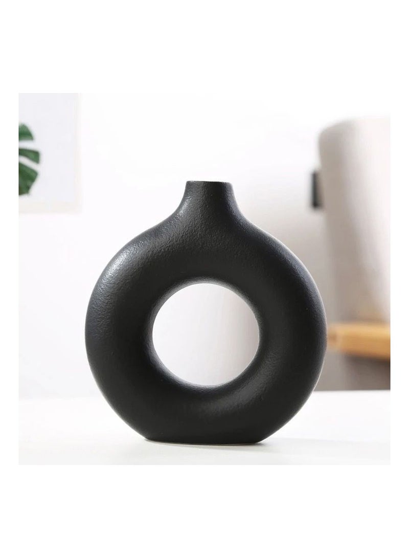 Home Decor Vase Set Farmhouse Circular Hollow Modern Ceramic Decoration Vase Donut Flower Vase set of 3.