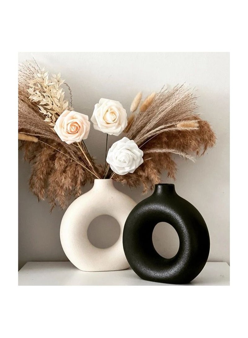 Home Decor Vase Set Farmhouse Circular Hollow Modern Ceramic Decoration Vase Donut Flower Vase set of 3.