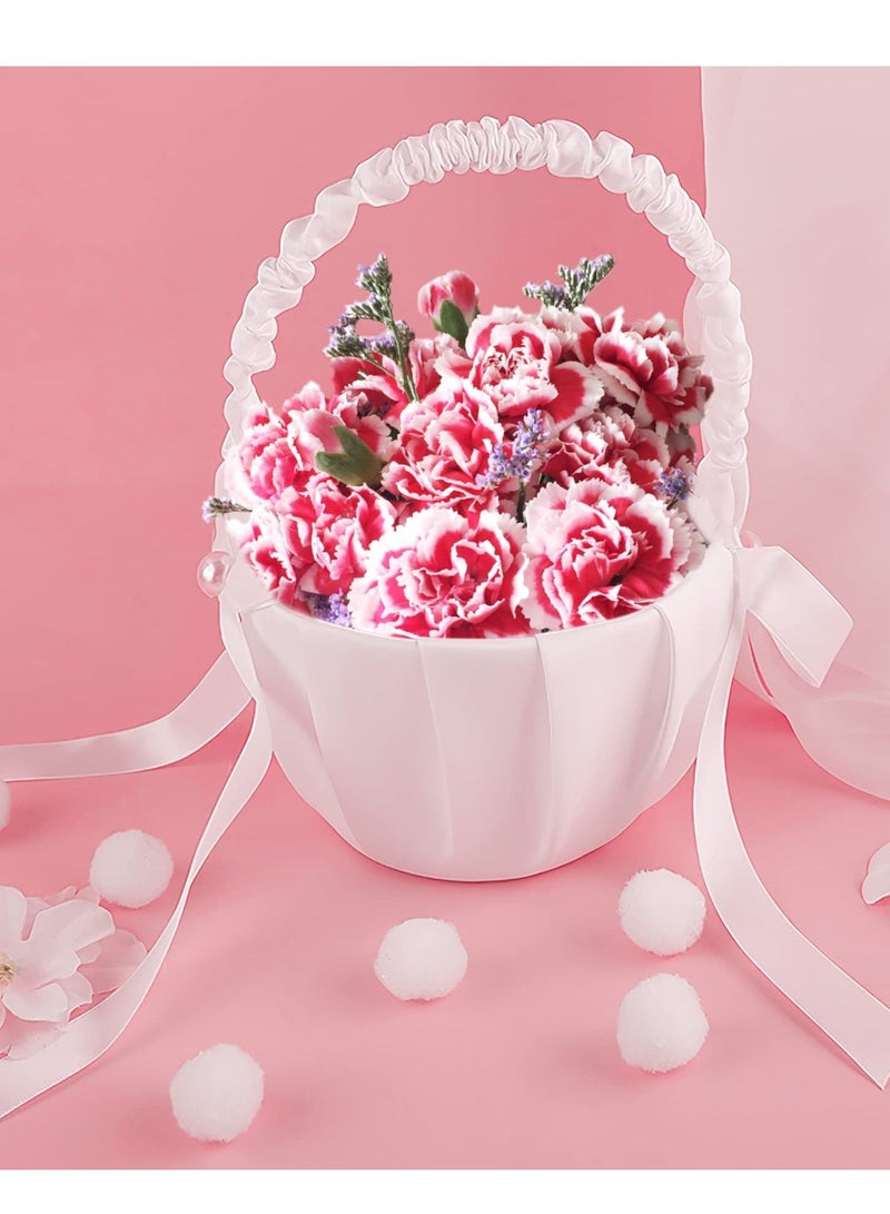 White Flower Girl Baskets for Weddings, Ivory Basket, Wedding Banquet Party Supplies, 4 Pack