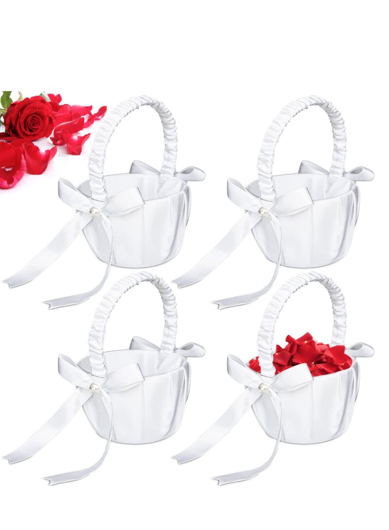 White Flower Girl Baskets for Weddings, Ivory Basket, Wedding Banquet Party Supplies, 4 Pack