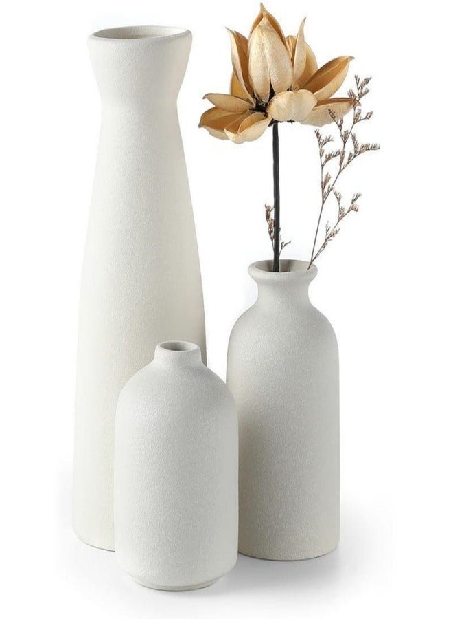 3-Piece White Ceramic Vase Small Flower vases for Decor,Modern Boho Farmhouse Home Decor,Decorative vase for Pampas Grass&Dried Flowers