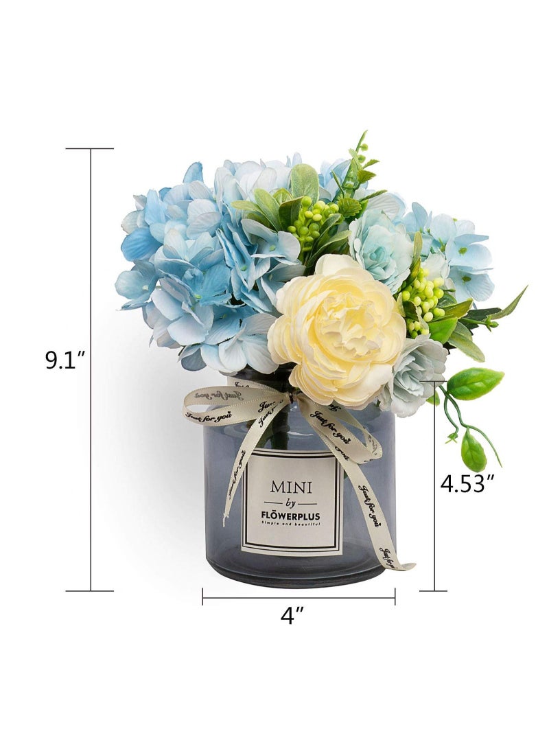 Artificial Flowers With Vases, Fake Flowers Rose Bouquet Table Decoration, Hydrangea Artificial Flower Table Wedding Party Family Bedroom Living Room Table Decoration