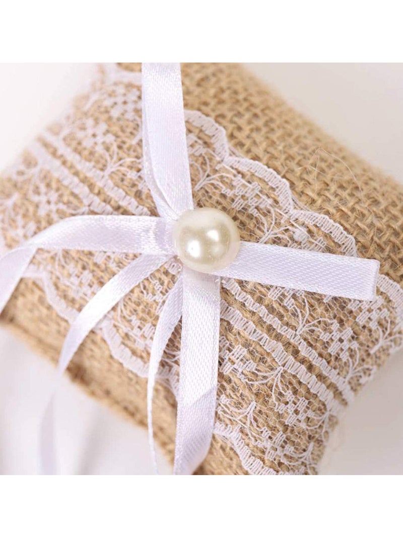 Romantic Lace Wedding Ring Pillow and Flower Basket Set Flower Girl Baskets Witness Love with Soft Jute Material Ring Cushion for Engagement Ceremony Wedding Supply Decoration