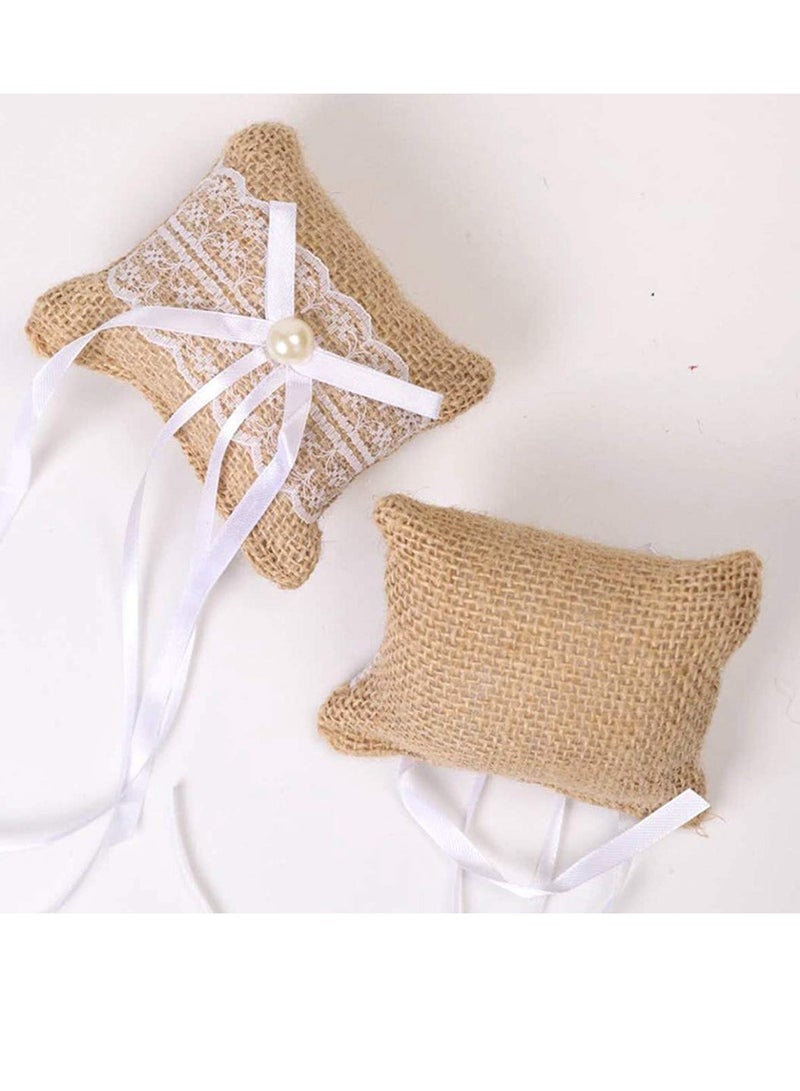 Romantic Lace Wedding Ring Pillow and Flower Basket Set Flower Girl Baskets Witness Love with Soft Jute Material Ring Cushion for Engagement Ceremony Wedding Supply Decoration