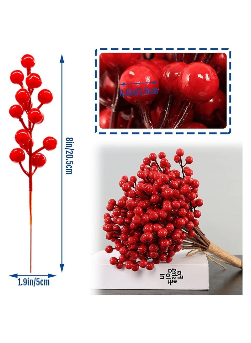 30 Pcs Red Artificial Berry Stems, Red Berry Picks, 8 inch Fake Berries Bunch for Tree Decoration, DIY Wreath, Garland or Tree, Great Ornaments to Any Decoration