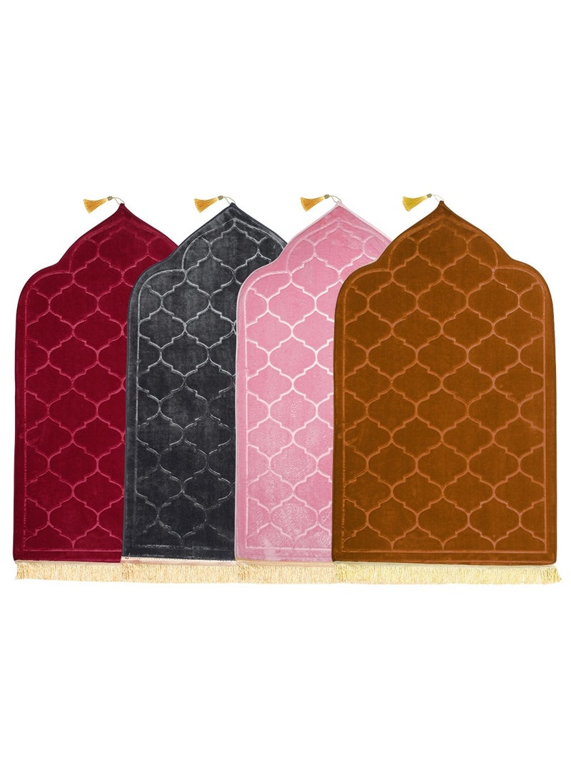 Pack of 4 Prayer Mats 70x110cm Anti-Slip Velvet Top Islamic Prayer Rug New Dome Design Thick Padded Sajadah Prayer Mat for Kids Men Women Eid Gift Ramadan Prayer Mat Multicolor