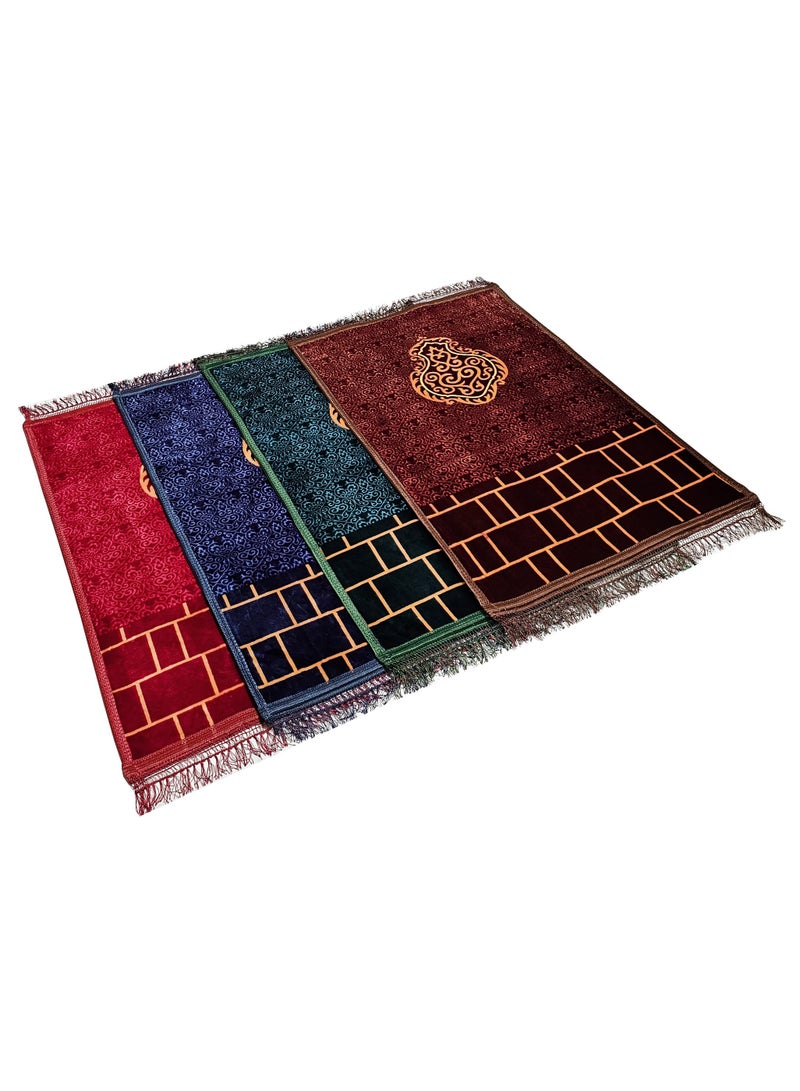 Pack of 4 Prayer Mats 70x110cm Anti-Slip Smooth Velvet Top Islamic Premium Prayer Rug Padded Sajadah Prayer Mat Compact Size for Kids Men Women Eid Gift Ramadan Prayer Mat Multicolor