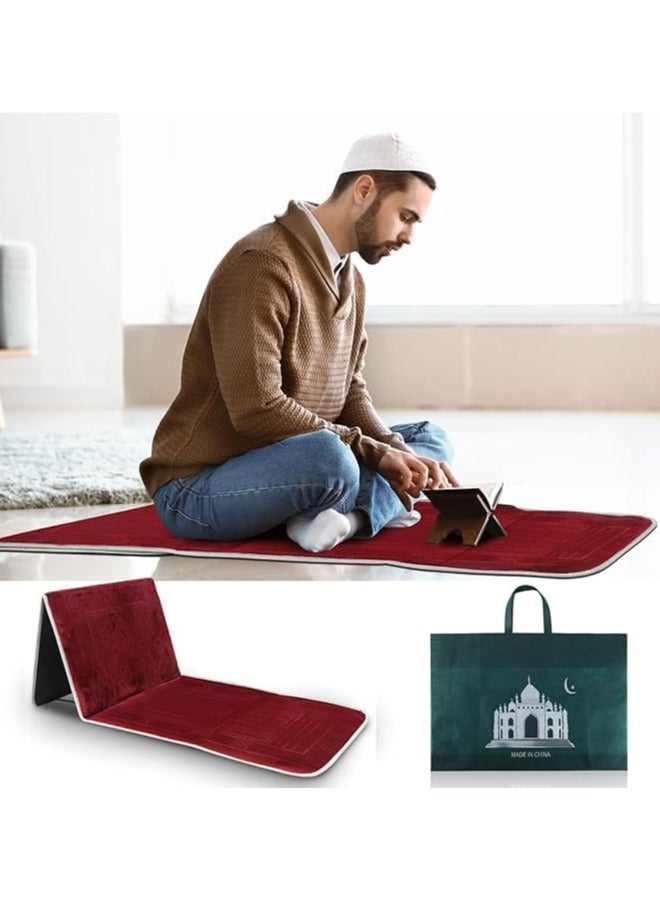 Timgle Foldable prayer_mats  Prayer Rug with Backrest Folding Meditation Chair with Storage Bag Soft Meditation Rug Praying Mat Praying Carpet for Rest Men Women Prayer Ramadan Eid, Muslim Gift (Red)