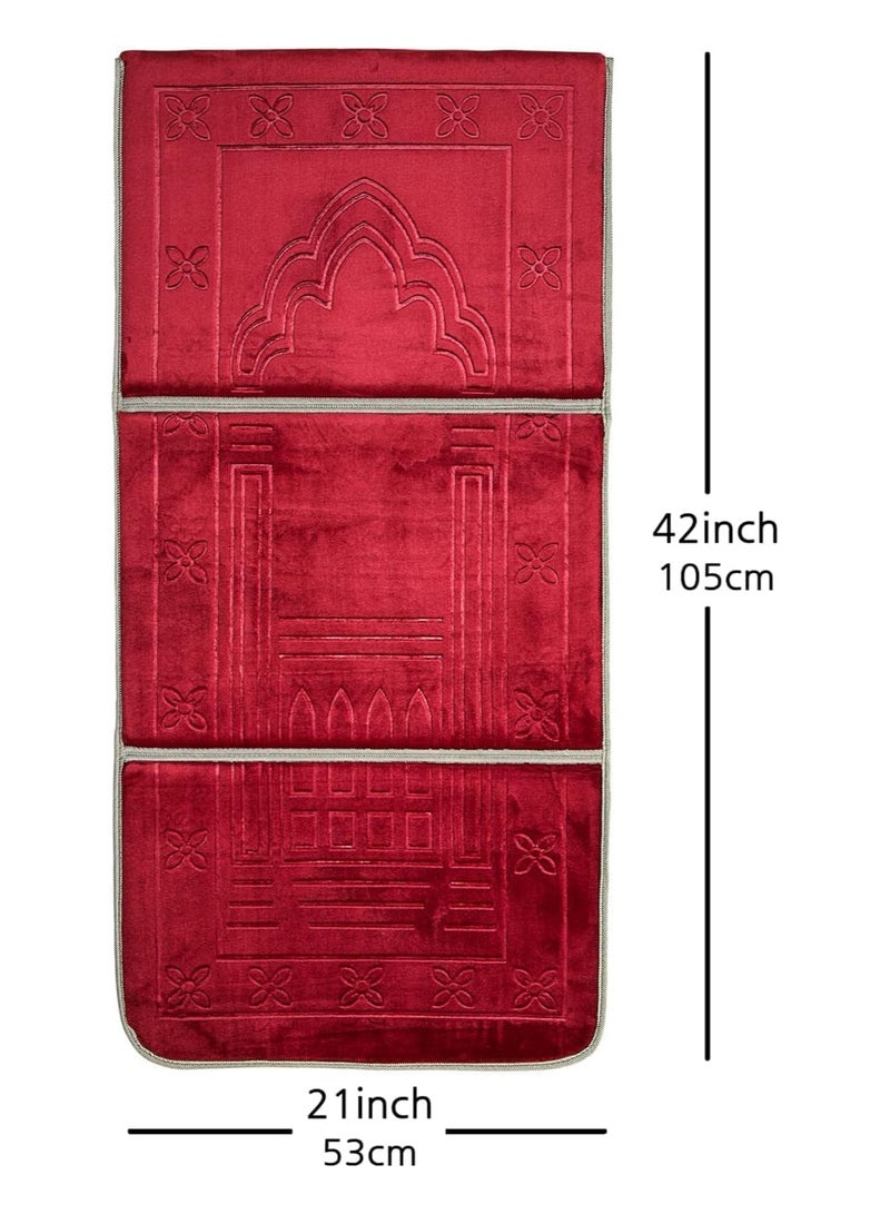 Muslim Prayer Rug - Back Support Islamic Prayer Rug - Thick Padded Islam Janamaz for Women and Men - Soft Foldable Carpet Rug for Travel - Red.Prayer Rug with Rest