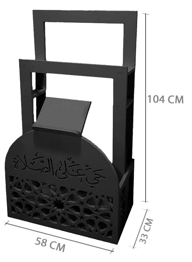 Elegant Black Ramadan Prayer Mat and Quran Holder with Arabic Calligraphy for Home and Office Decor, Stylish, Space-Saving, Water and Fireproof Design with Lightweight Convenience