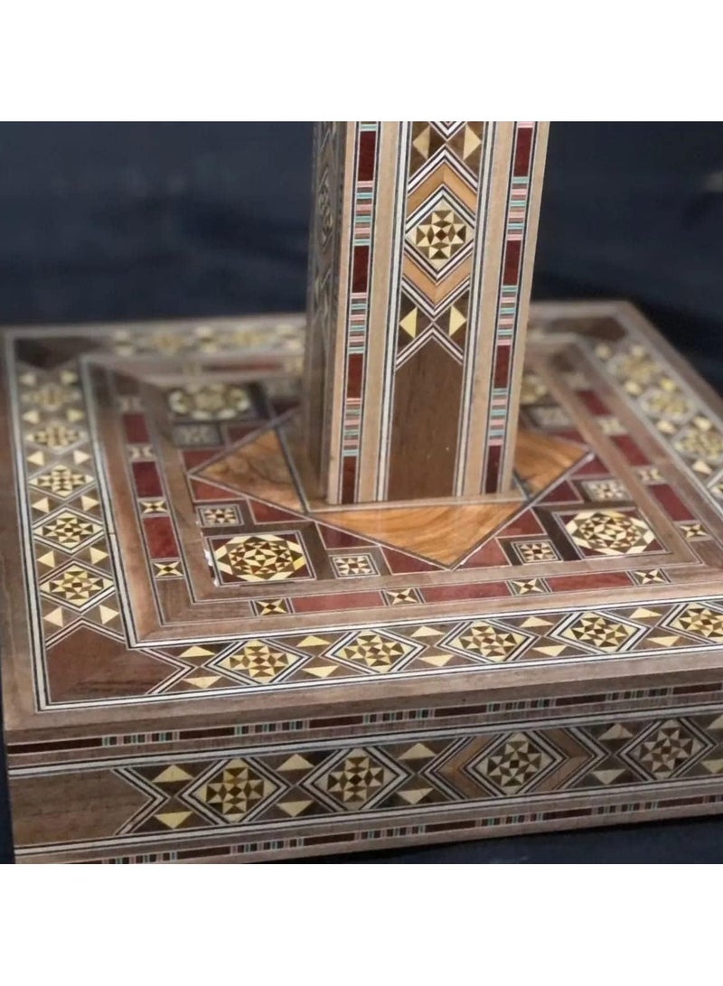 The Jawaami Qur’an holder is made of Damascene mosaic wood