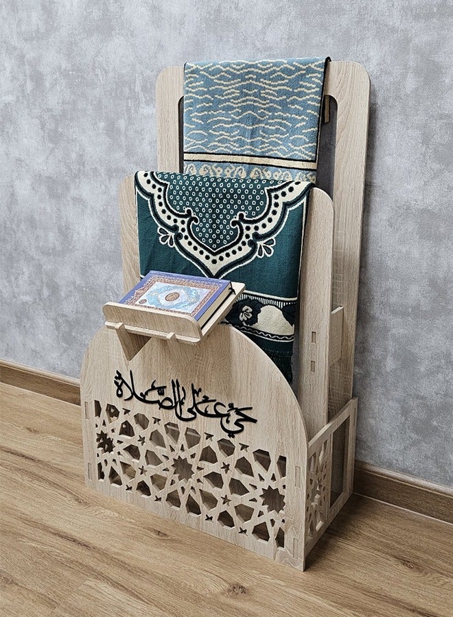 Elegant Cream Ramadan Prayer Mat and Quran Holder with Arabic Calligraphy for Home and Office Decor, Stylish, Space-Saving, Water and Fireproof Design with Lightweight Convenience