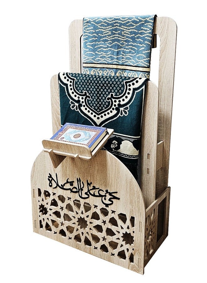 Elegant Cream Ramadan Prayer Mat and Quran Holder with Arabic Calligraphy for Home and Office Decor, Stylish, Space-Saving, Water and Fireproof Design with Lightweight Convenience