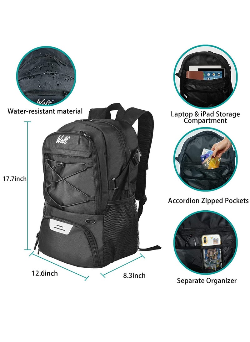 Large Sports Backpack with Separate Ball Holder and Shoe Compartment, Ideal for Basketball, Soccer, Volleyball, Gym, Travel