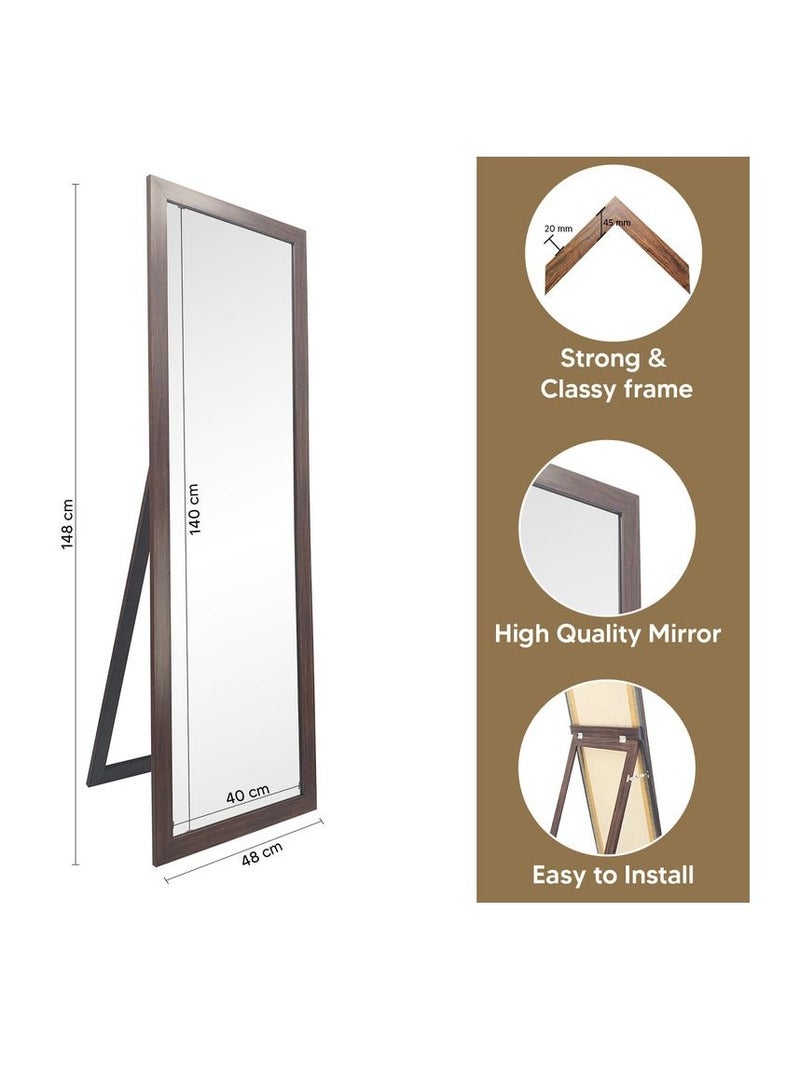 Full Length Stand Mirror Large Rectangle for Bedroom and Floor PVC Thin Frame (Brown outer size 48x148 cm)