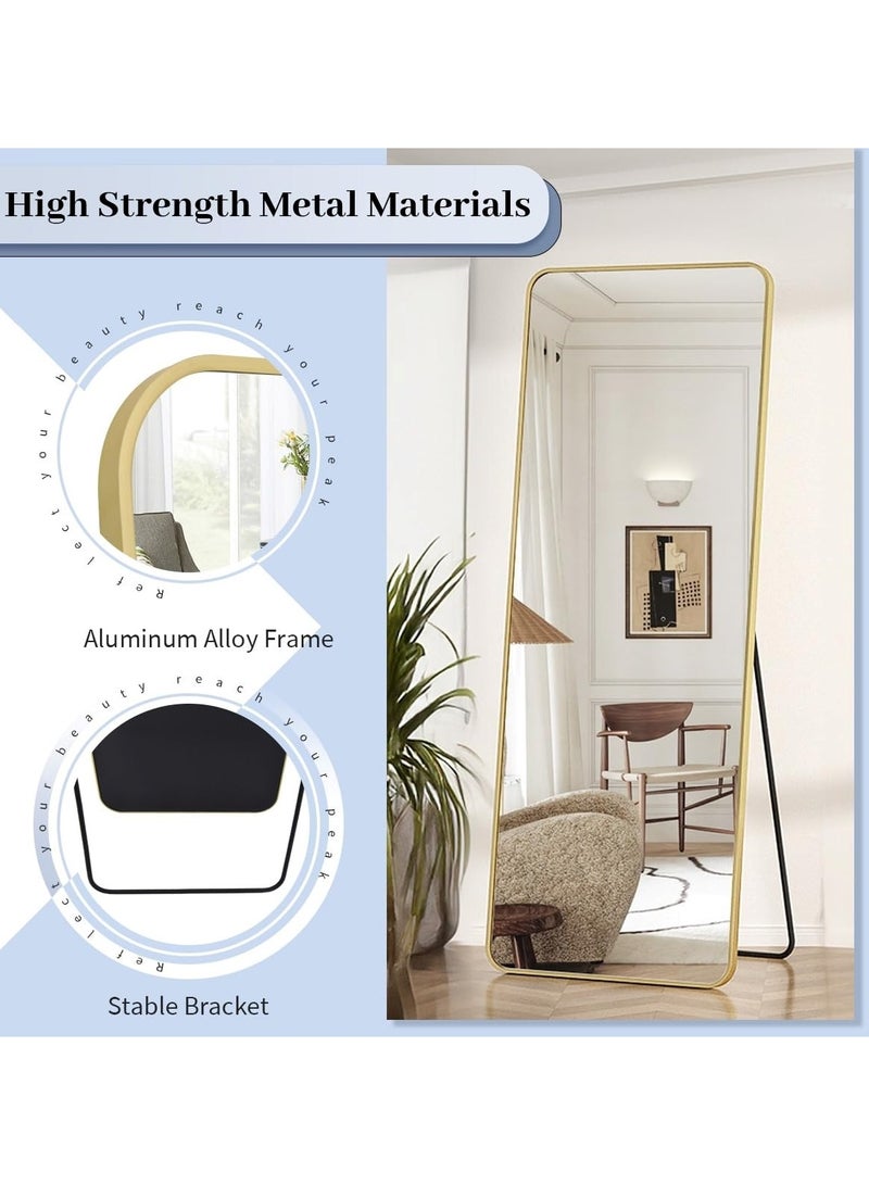 Aluminum Alloy Frame Floor Mirror With Stand Gold 150x40x5cm