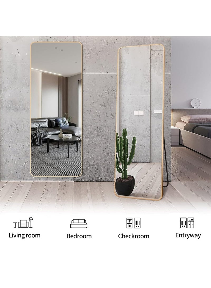 Aluminum Alloy Frame Floor Mirror With Stand Gold 150x40x5cm