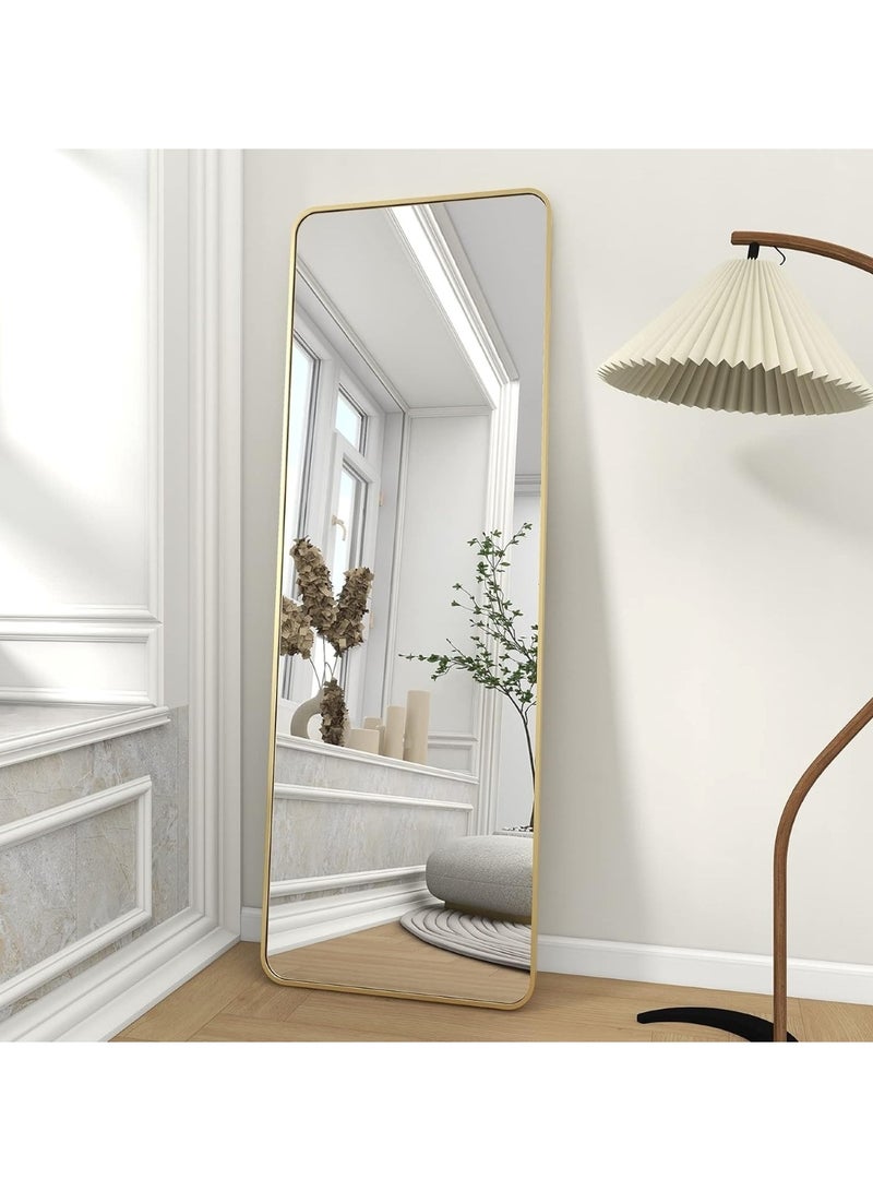 Aluminum Alloy Frame Floor Mirror With Stand Gold 150x40x5cm