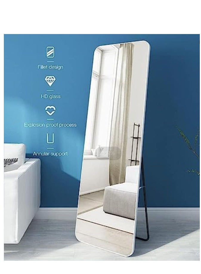 Full Length Mirror Arched Aluminum alloy Large Standing Dressing Mirror Hanging Leaning Against Wall Mounted Mirror with Stand for Bedroom Locker Room Living Room Glass Black 155x45cm