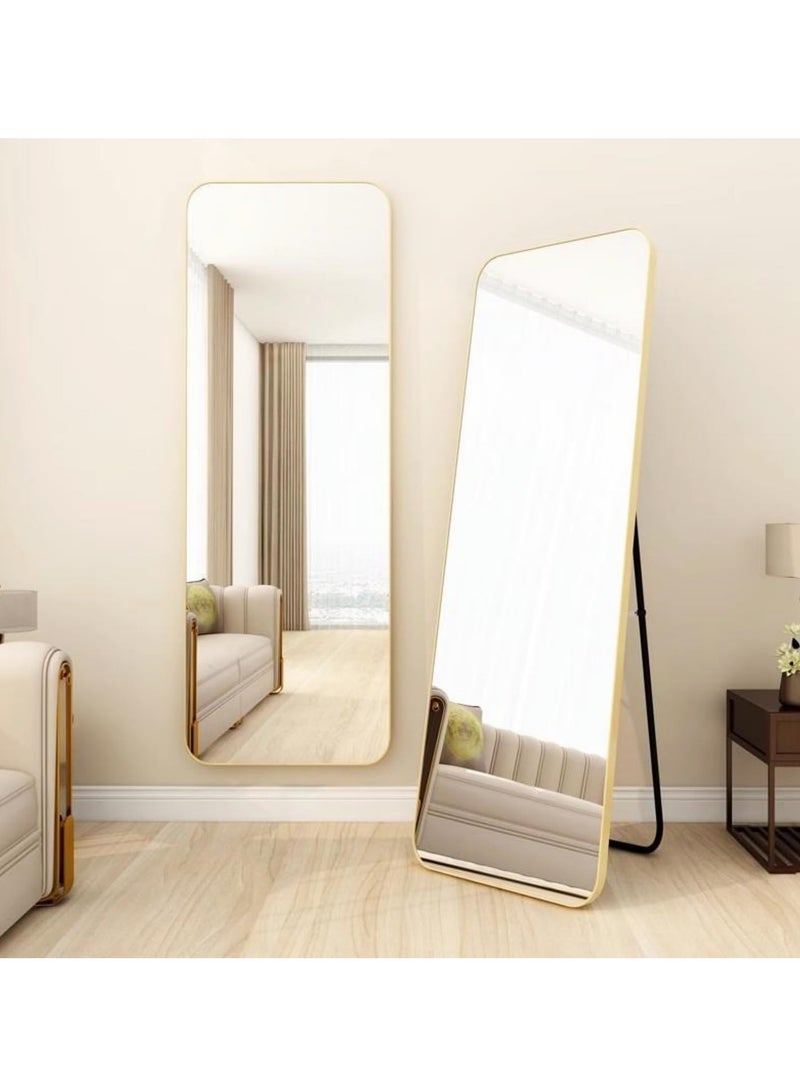 Full Length Mirror 155x45cm Arched Aluminum alloy Large Standing Dressing Mirror Hanging Leaning Against Wall Mounted Mirror with Stand for Bedroom Locker Room Living Room (gold)