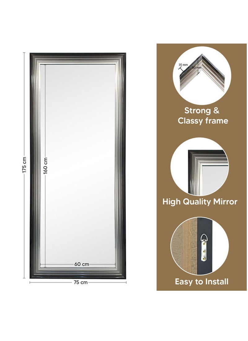 Strong Full-Length Dressing Mirror 75x175cm | Large Rectangular Wall-Mounted Mirror for Bedroom, Living Room, Foyer | Thick PVC Frame for Durability & Modern Home Décor - White with Black shade