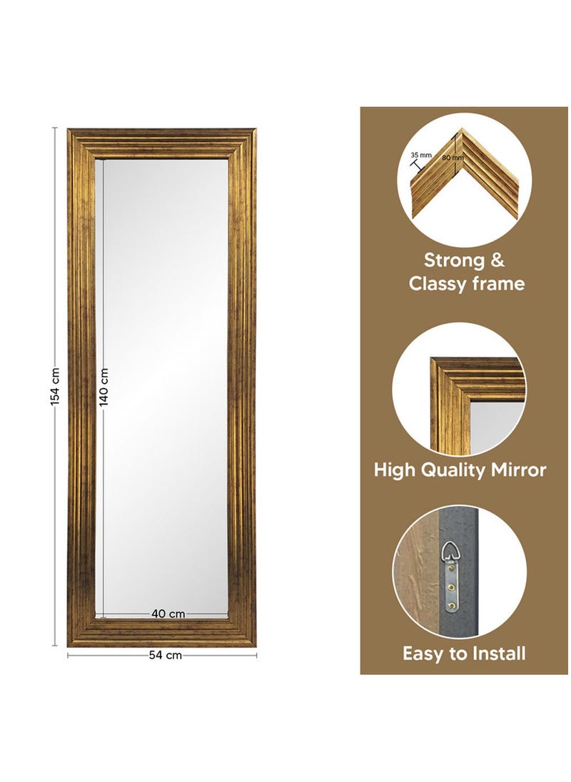 Strong Full Length Dressing Large Rectangle Mirror for Bedroom Wall-Mounted PVC Thick Frame Gold