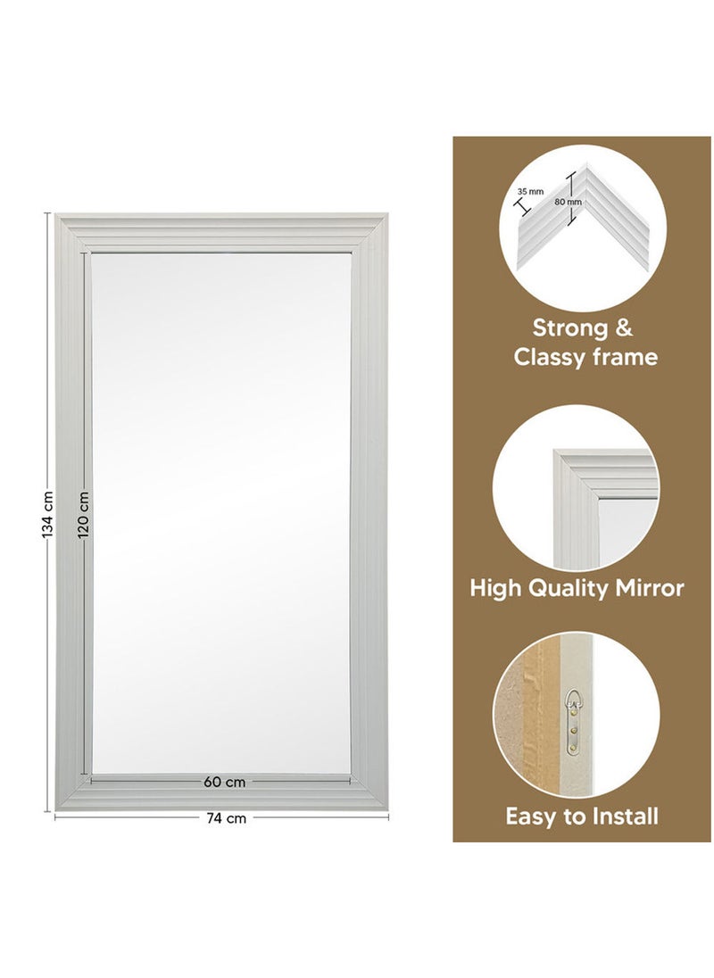 Stand Mirror with Thin Frame – Full-Length 60x120cm, HD Glass, Versatile Standing or Wall-Mounted, Elegant Arched Design, Ideal for Bedroom, Living Room, Modern Home Décor Durable PVC, White Frame