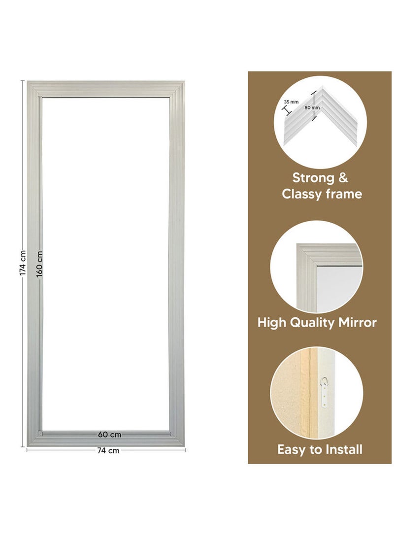 Strong Full-Length Dressing Mirror 75x175cm | Large Rectangular Wall-Mounted Mirror for Bedroom, Living Room, Foyer | Thick PVC Frame for Durability & Modern Home Décor - White