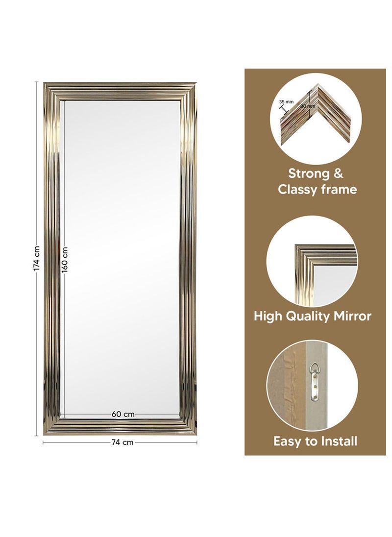 Strong Full-Length Dressing Mirror 75x175cm | Large Rectangular Wall-Mounted Mirror for Bedroom, Living Room, Foyer | Thick PVC Frame for Durability & Modern Home Décor - Silver