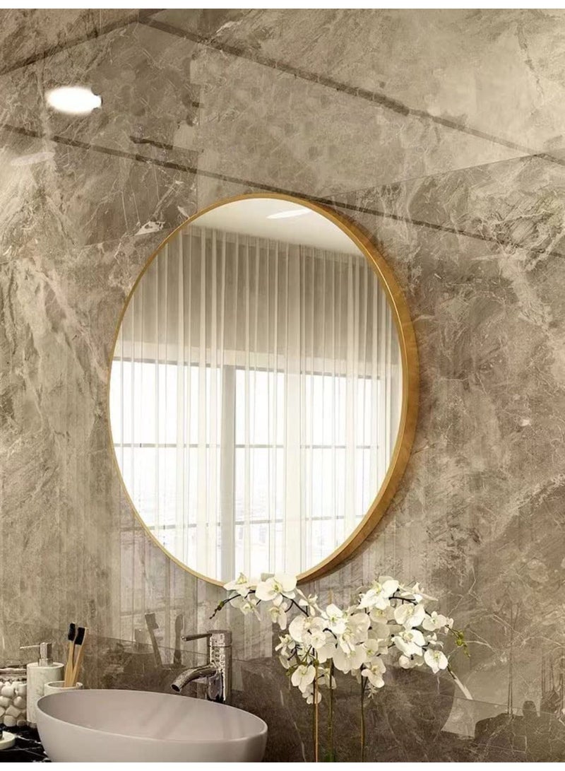Round Aluminum Bathroom Mirror – Gold Wall Hanging Vanity Mirror for Toilets, Washbasins, Makeup, and Entryways – HD Glass, Explosion-Proof, Durable Frame, Modern Luxury Design