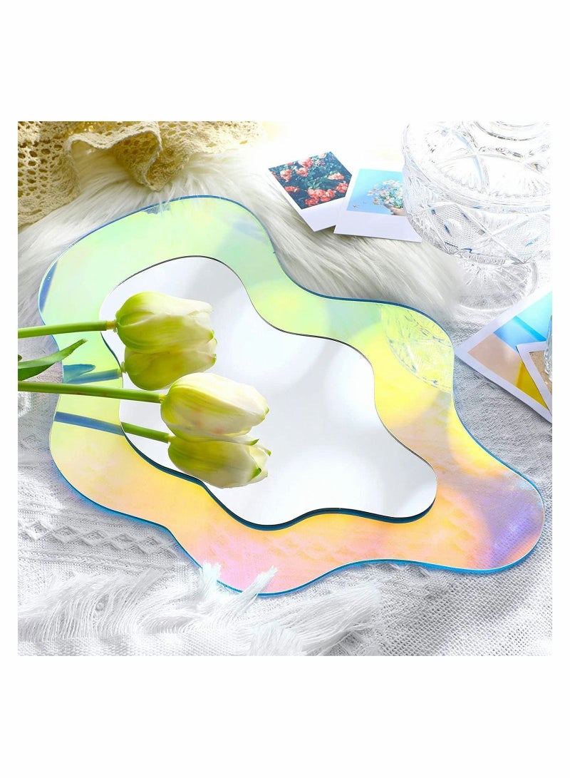 Acrylic Mirror Anti-Scratch Rainbow Irregular Wavy Shaped Aesthetic Vanity Sheet Frameless Amorphic Retro for Living Room Bedroom Bathroom Entryway Wall Decor