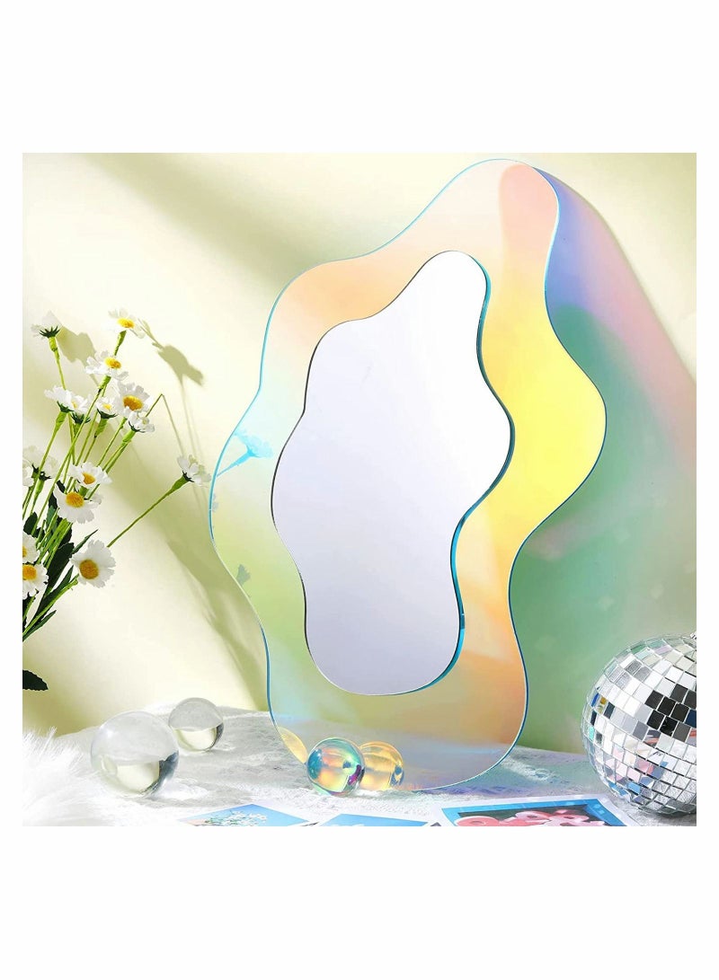 Acrylic Mirror Anti-Scratch Rainbow Irregular Wavy Shaped Aesthetic Vanity Sheet Frameless Amorphic Retro for Living Room Bedroom Bathroom Entryway Wall Decor