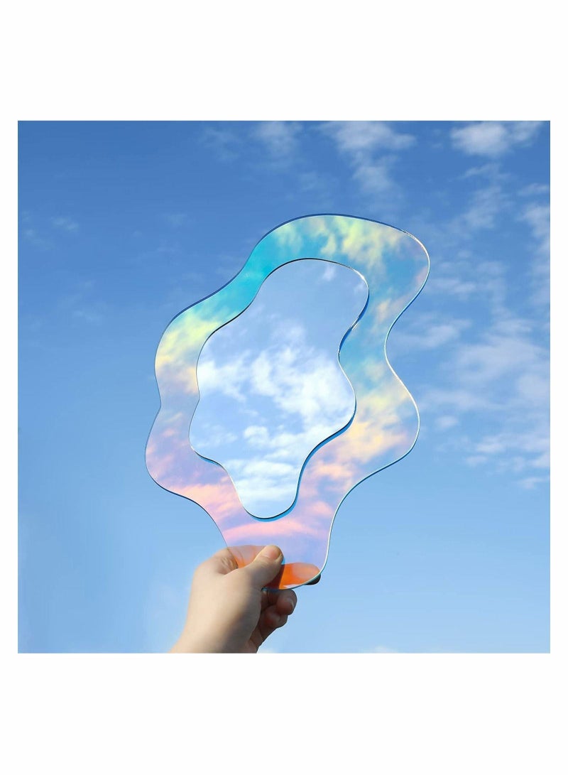 Acrylic Mirror Anti-Scratch Rainbow Irregular Wavy Shaped Aesthetic Vanity Sheet Frameless Amorphic Retro for Living Room Bedroom Bathroom Entryway Wall Decor