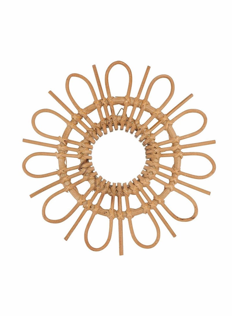 Rattan Wall Mirror Round Hanging Mirror Sunflower Circular Wall Mirror Decor Nordic Style Wicker Dressing Makeup Mirror Decor