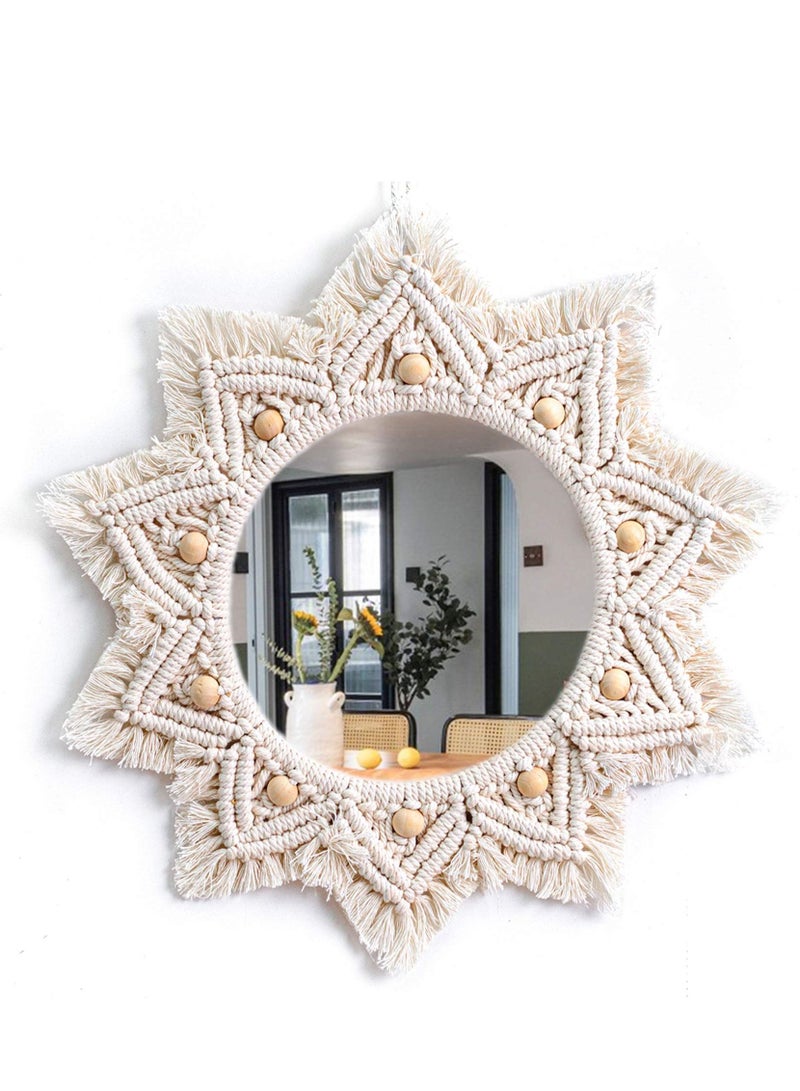 Wall Mirror, Wall Decor Mirror Macrame Circle Hanging Mirror Ready to Hang Bedroom Decoration for Women Home Room Decorative Mirrors