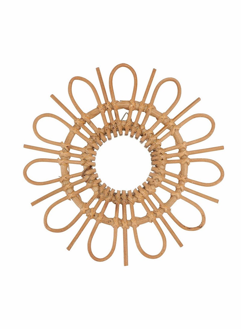 Rattan Wall Mirror Round Hanging Mirror Sunflower Circular Wall Mirror Decor Nordic Style Wicker Dressing Makeup Mirror Decor