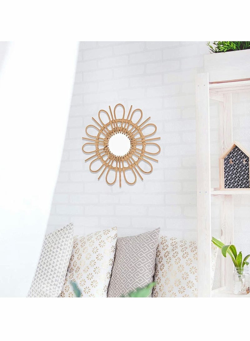 Rattan Wall Mirror Round Hanging Sunflower Circular Decor Nordic Style Wicker Dressing Makeup